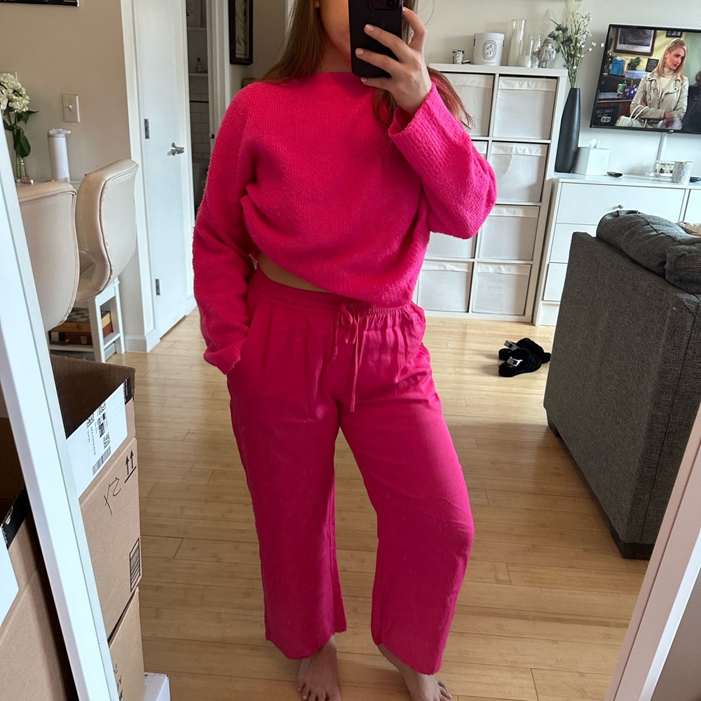 Hot Pink Zara Silky Cropped Pants